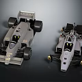 Detailed Gray Formula Race Car Models With Aerodynamic Design Displayed From Two Angles
