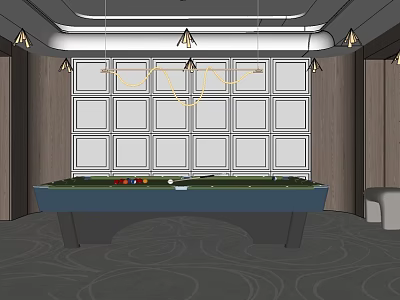 Modern Billiard Room Interior Design with Green Felt Table White Paneled Walls and Pendant Lights 3d model