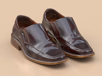 Burgundy Leather Slip On Dress Shoes With Shiny Patent Finish And Classic Sleek Design 3d model