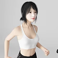 A Woman Running On Treadmill Wearing White Sports Bra Black Shorts And Pink Sneakers