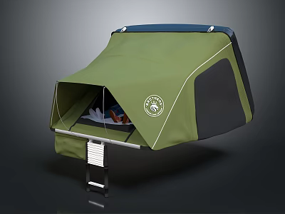 Green and Black Roof Top Tent with Metal Frame Side Logo and Interior Storage Gear 3d model