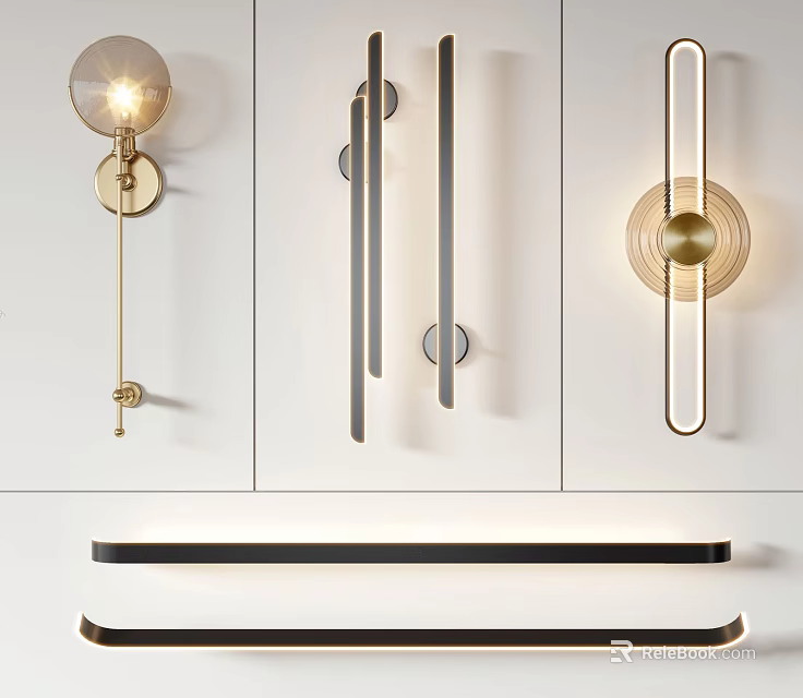 Modern Wall Lamps With Gold Circular Bases And Black Strip Designs For Interior Decor 3d model 