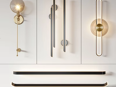 Modern Wall Lamps With Gold Circular Bases And Black Strip Designs For Interior Decor 3d model