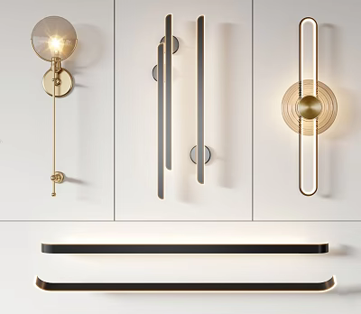 Modern Wall Lamps With Gold Circular Bases And Black Strip Designs For Interior Decor 3d model