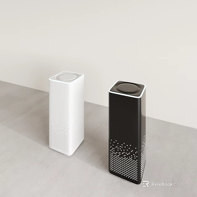 Two Smart Trash Bins With White And Black Modern Minimalist Design On Gray Floor 3d model 