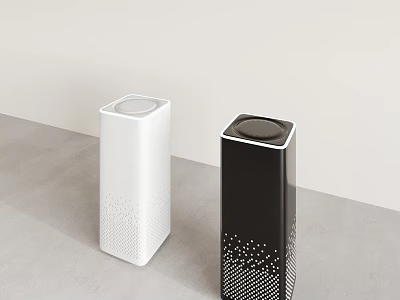 Two Smart Trash Bins With White And Black Modern Minimalist Design On Gray Floor 3d model