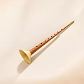 Wooden Recorder Musical Instrument With Finger Holes And Yellow Bell On Light Background