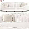 Modern Beige Sofa With Ribbed Back Cushions Black Legs And Fabric Swatches