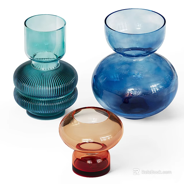 Colorful Glass Ornament Decor Set With Unique Shapes And Various Hues 3d model 