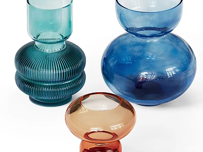 Colorful Glass Ornament Decor Set With Unique Shapes And Various Hues 3d model