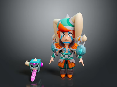 Cartoon Style Character With Orange Hair Blue And Orange Outfit And Small Horned Creature 3d model
