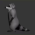 Cute Cartoon Raccoon 3D Model In Standing Pose With Gray White Black Fur