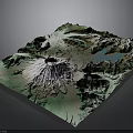 Detailed 3D Terrain Model Featuring Mountain Volcano Lake And Green Terrain