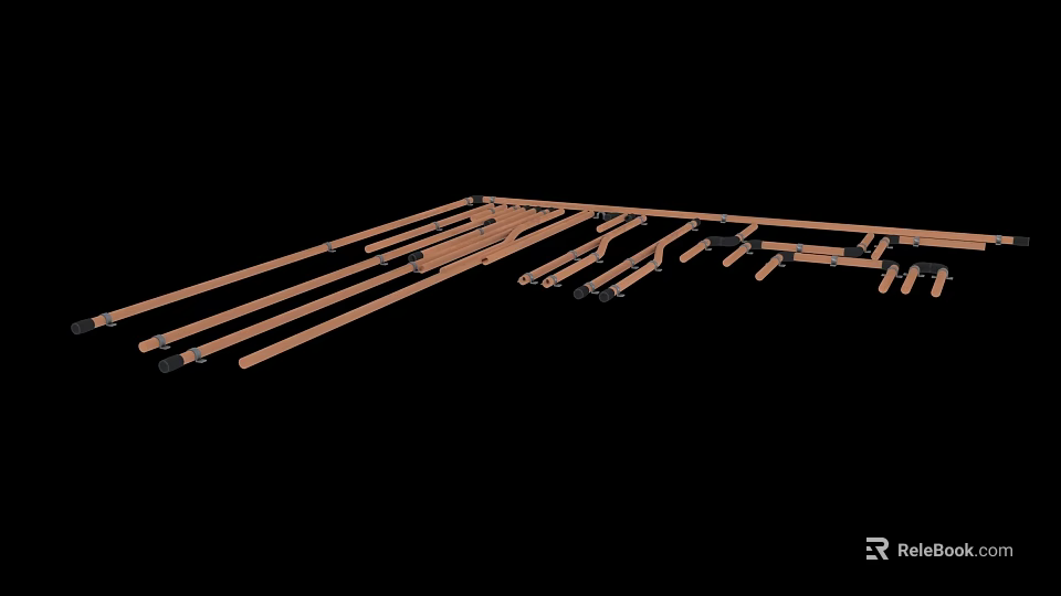 Industrial Equipment Metal Frame Components With Long Metal Bars And Connecting Parts 3d model 