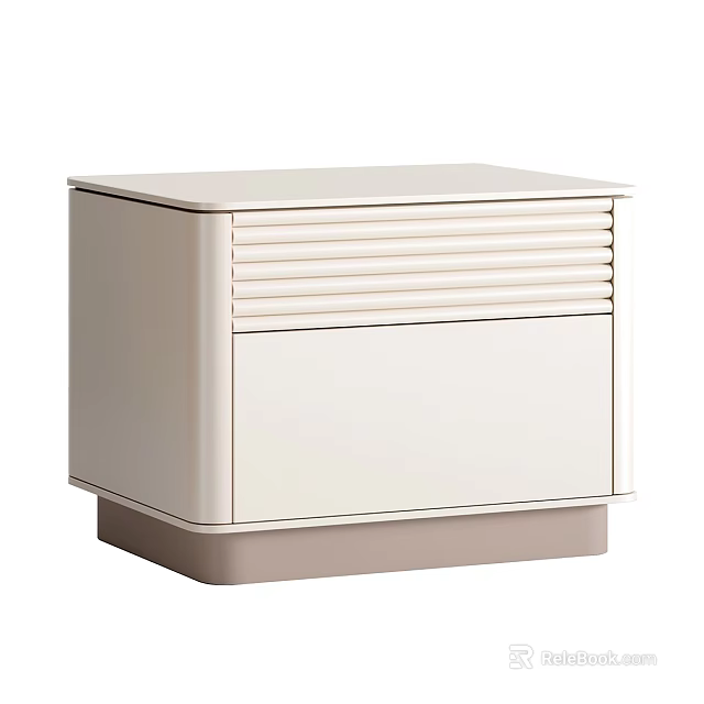 Modern Beige Bedside Table With Drawer Linear Detail And Sturdy Base 3d model