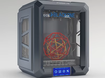 3D Printer Office Appliance BLACKONE G1 with Digital Screen and Red Yellow Geometric Structure Model 3d model