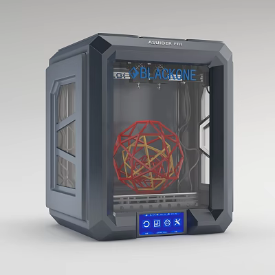 3D Printer Office Appliance BLACKONE G1 with Digital Screen and Red Yellow Geometric Structure Model 3d model