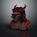 Detailed 3D Demon Character With Red Horns Pointed Ears And Red Tattoos