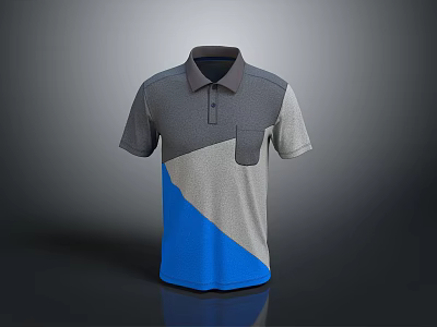 Men's Short Sleeve Polo Shirt With Gray Blue Color Block Design And Chest Pocket 3d model