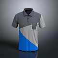 Men's Short Sleeve Polo Shirt With Gray Blue Color Block Design And Chest Pocket