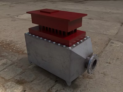 Industrial Metal Fireplace With Gray Body Red Top Bolts And Circular Outlet 3d model