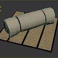 Natural Bamboo Strip Mat With Rolled Beige Cover And Black Border Design