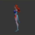 Fantasy Female Character With Red Hair Blue Pink Outfit And Ornamental Headpiece