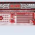 Coca Cola Themed Store Interior With Red Decor Shelves And Logo 3d model