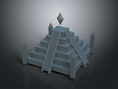 Modern Pyramid 3D Model with Stepped Design Diamond Top and Spire Elements 3d model
