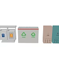 Public Trash Bins For Waste Sorting With Different Colors And Recycling Signs