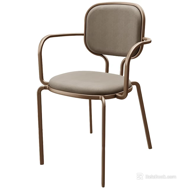 Modern Dining Chair With Metal Frame Light Gray Fabric Upholstery And Stylish Armrests Design 3d model 