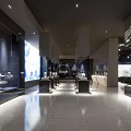 Elegant Modern Exhibition Hall Interior Design With Glass Display Cabinets And Ceiling Lighting
