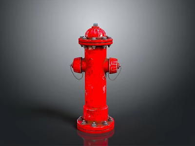 Vibrant Red Fire Hydrant With Metal Construction Top Cap Side Outlets Chains And Sturdy Base 3d model