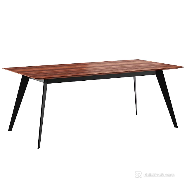 Modern Wooden Dining Table With Rectangular Top And Black Metal Legs 3d model