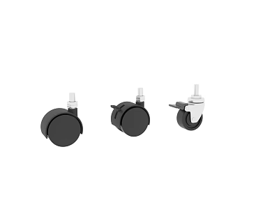 Black Casters With Various Mounting Hardware And Rotating Wheels For Furniture 3d model