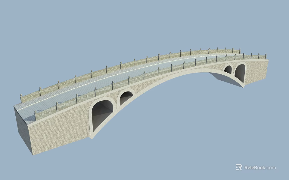 Classic Stone Arch Bridge Structure With Multiple Arches And Stone Railings 3d model