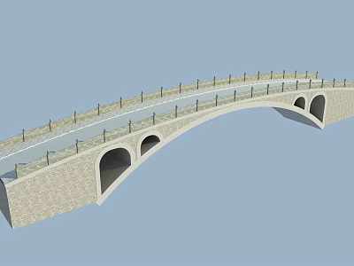 Classic Stone Arch Bridge Structure With Multiple Arches And Stone Railings 3d model