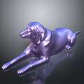 3D Dog Sculpture In Lying Position With Purple Metallic Finish On Dark Reflective Background
