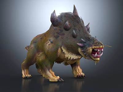 Mythical Spiked Beast Character With Green Scales Sharp Fangs And Menacing Stance 3d model