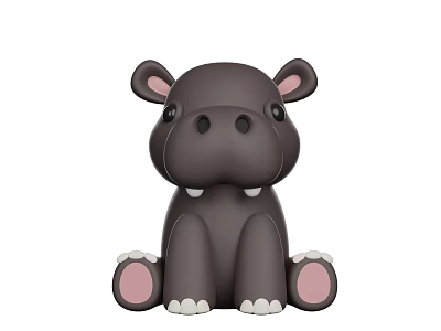 Cute Dark Gray Hippo Stuffed Toy with Large Ears Pink Paws White Claws and Teeth 3d model