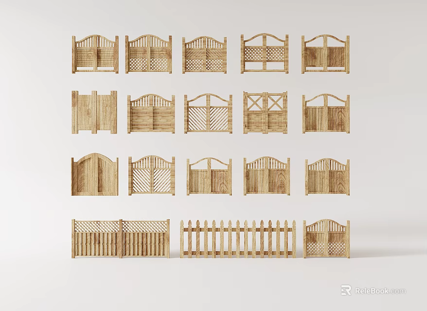 Various Styles of Wooden Railings Featuring Decorative Top Designs and Patterns 3d model 