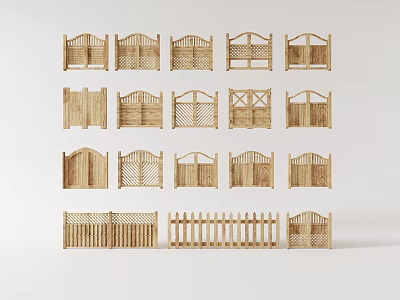 Various Styles of Wooden Railings Featuring Decorative Top Designs and Patterns 3d model