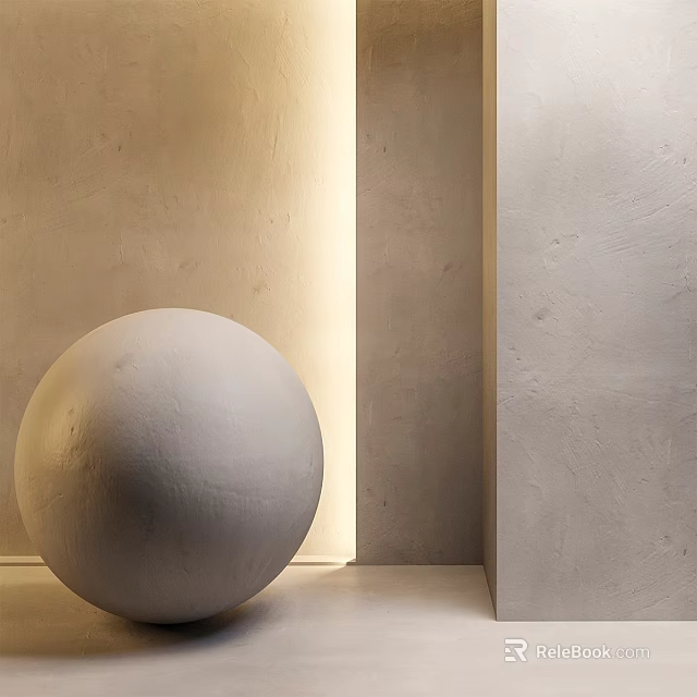 Light Gray Sphere Decorative Component In Corner With Wall Floor And Illumination From Gap 3d model 