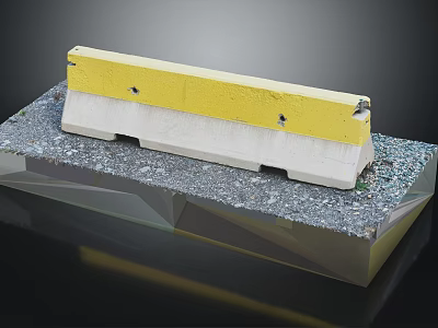 Yellow And White Concrete Road Barrier On Gravel Base Construction Component 3d model
