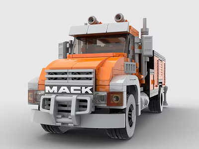 Building Blocks MACK Truck Model In Orange Gray With Dual Headlights Cab And Logo 3d model