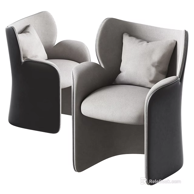 Modern Accent Chair With Curved Armrest Gray Upholstery Comfortable Cushion And Black Frame 3d model 