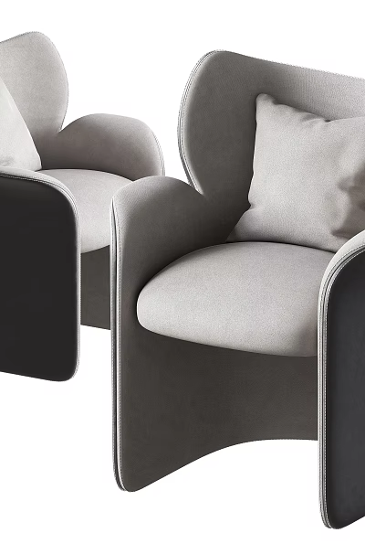 Modern Accent Chair With Curved Armrest Gray Upholstery Comfortable Cushion And Black Frame 3d model