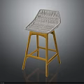 Modern Woven Light Colored Bar Stool With Yellow Wooden Legs And Simple Design