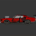 Red Sports Car With Black Stripes Open Hood Engine And Rear Spoiler
