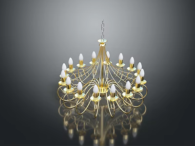 Modern Golden Chandelier Interior Design With Decorative Bulbs And Elegant Style 3d model